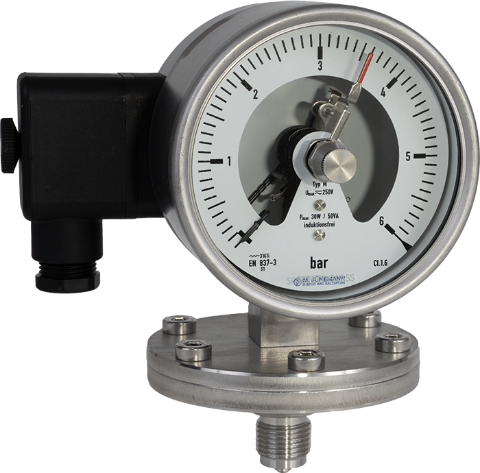 Jünemann Instruments Diaphragm pressure gauge with alarm contact