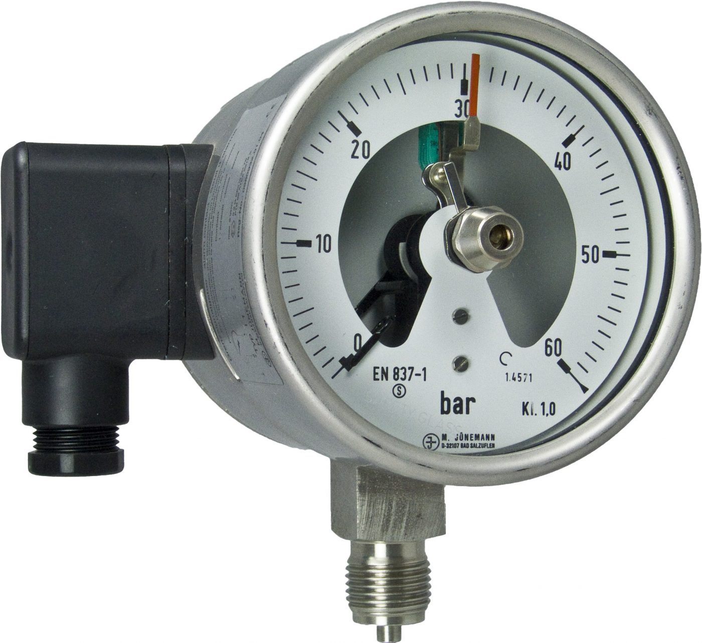 Jünemann Instruments Bourdon tube pressure gauge with alarm contact